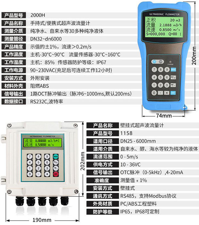 dn40超聲波流量計技術參數對照表