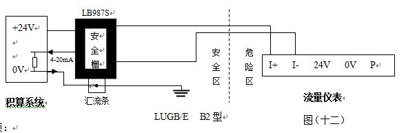 防爆數(shù)顯壓縮空氣流量計4-20mA電流輸出型接線圖